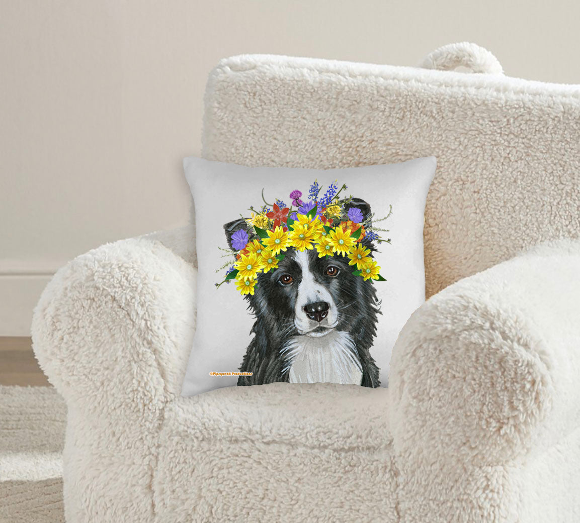 Border Collie Floral Throw Pillow, Decorative Pillow, Cute Dog Accent Pillow, Spring Summer Home Decor, Pet Lover Gift