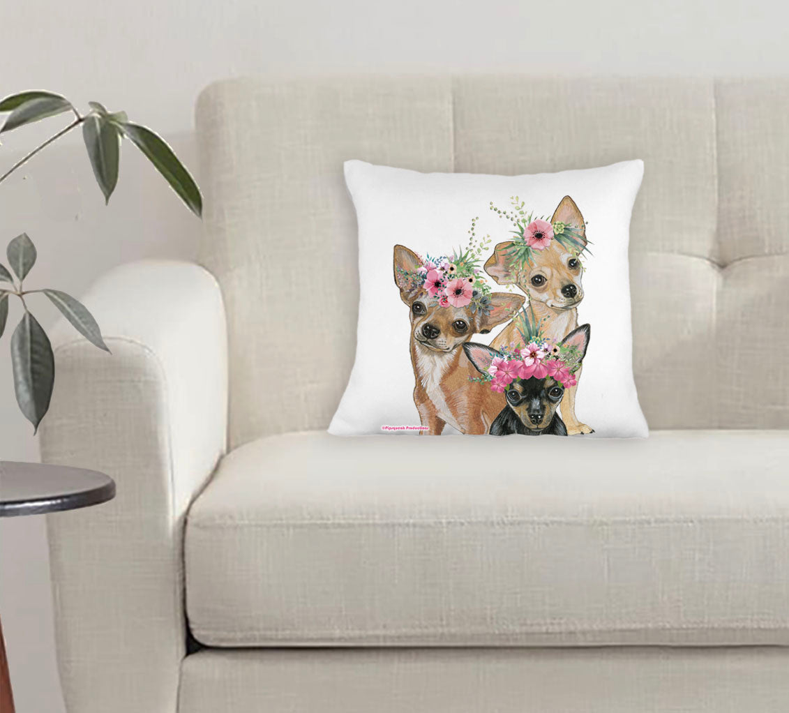 Chihuahua Floral Throw Pillow, Decorative Pillow, Cute Dog Accent Pillow, Spring Summer Home Decor, Pet Lover Gift - Pipsqueakproductions