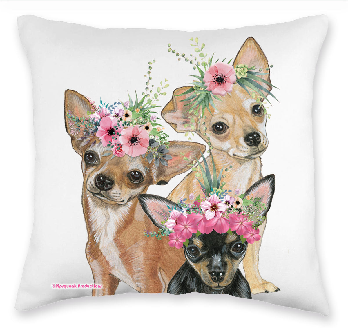 Chihuahua Floral Throw Pillow, Decorative Pillow, Cute Dog Accent Pillow, Spring Summer Home Decor, Pet Lover Gift - Pipsqueakproductions