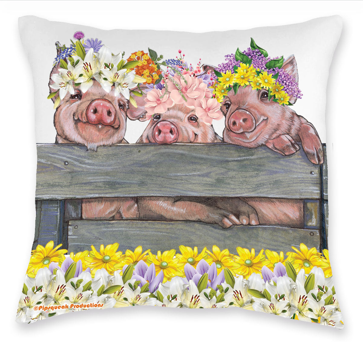 Piglet Floral Throw Pillow, Decorative Cushion, Cute Farm Accent Pillow, Spring Summer Home Decor, Pig Lover Gift - Pipsqueakproductions