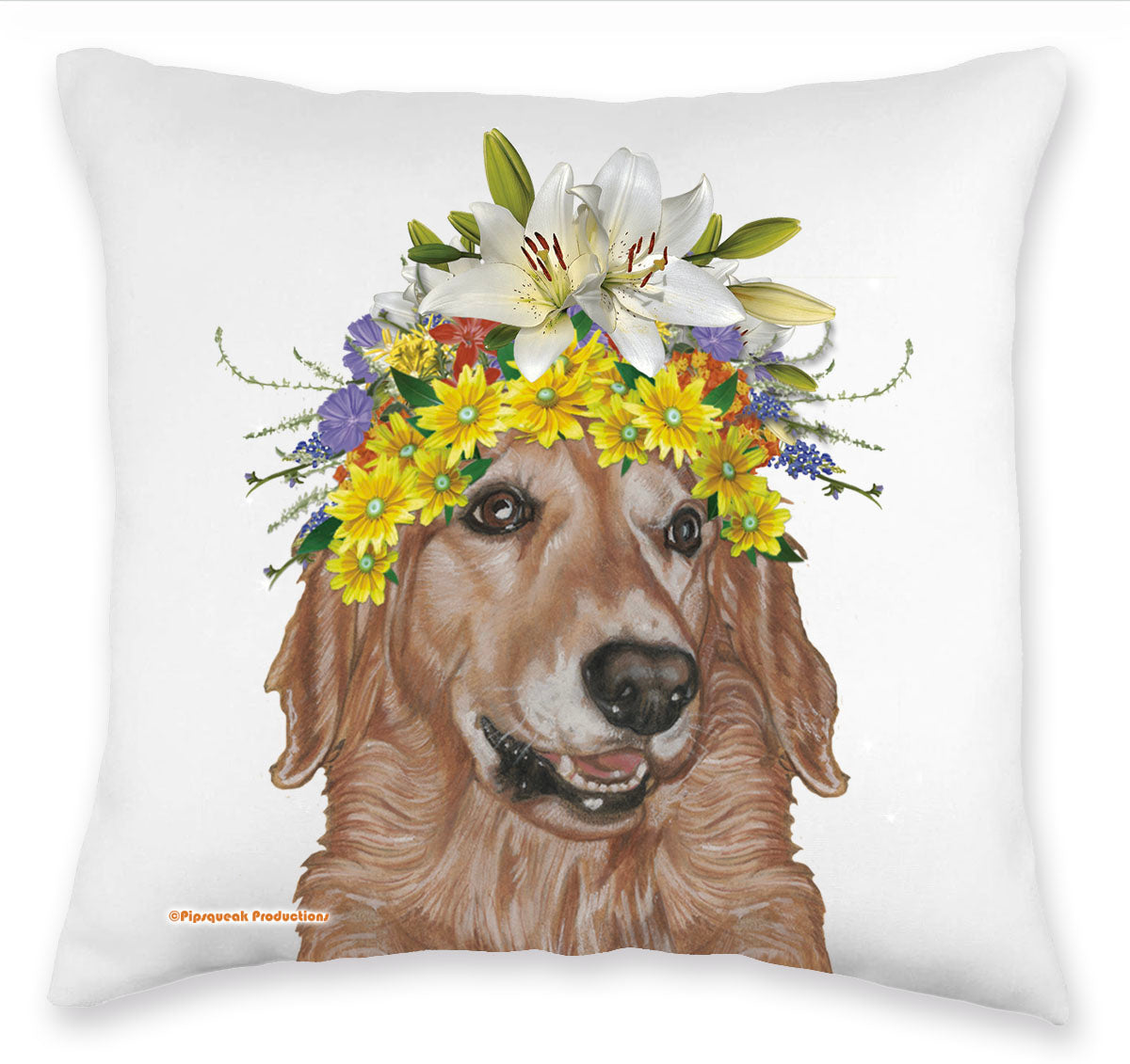 Golden Retriever Floral Throw Pillow, Decorative Pillow, Cute Dog Accent Pillow, Spring Summer Home Decor, Pet Lover Gift - Pipsqueakproductions