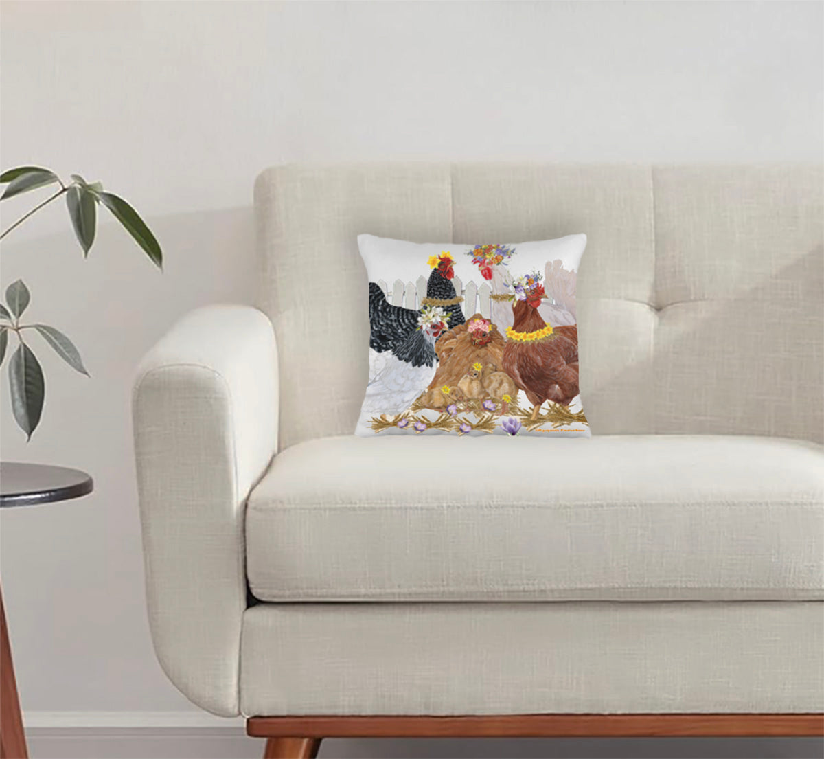 Chicken Floral Throw Pillow, Decorative Cushion, Cute Country Accent Pillow, Spring Summer Home Decor, Farm Lover Gift - Pipsqueakproductions