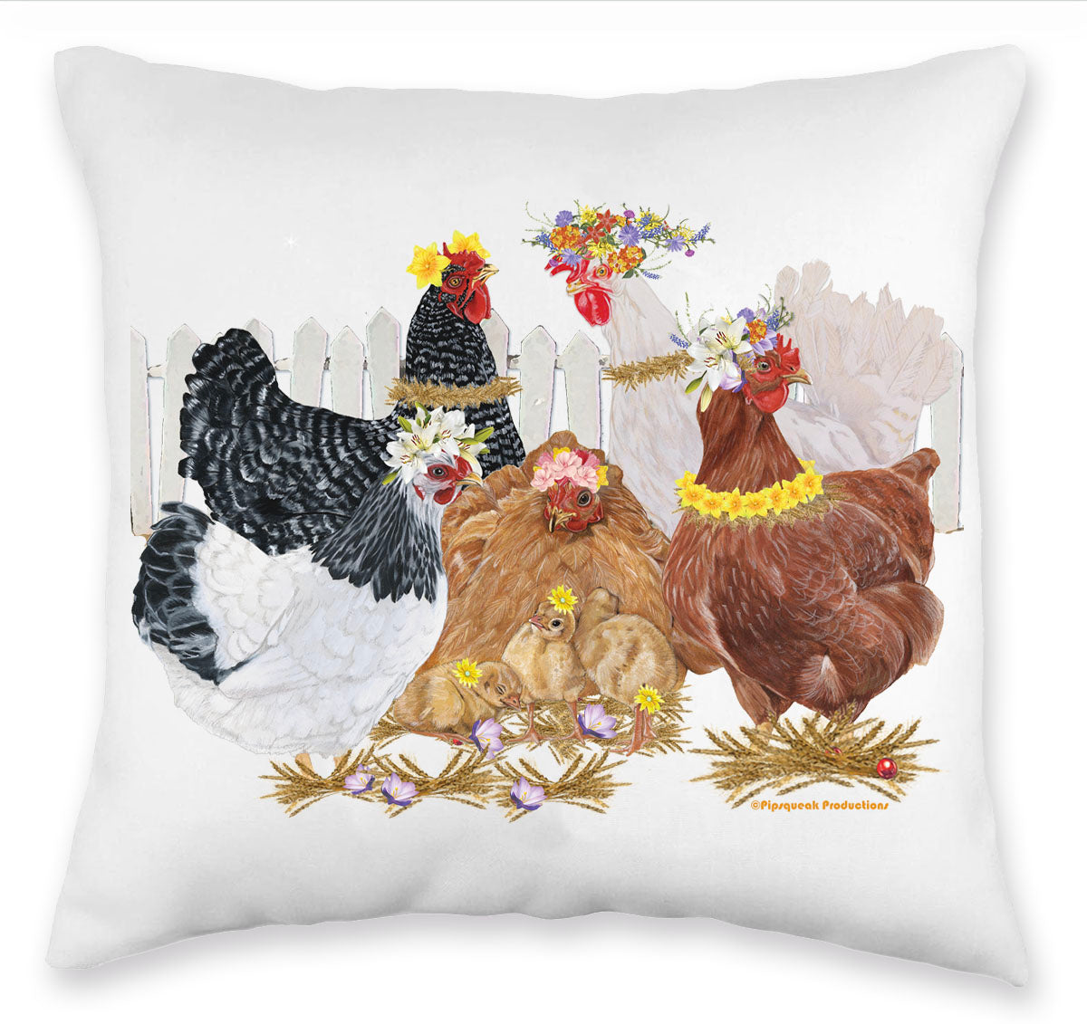 Chicken Floral Throw Pillow, Decorative Cushion, Cute Country Accent Pillow, Spring Summer Home Decor, Farm Lover Gift - Pipsqueakproductions