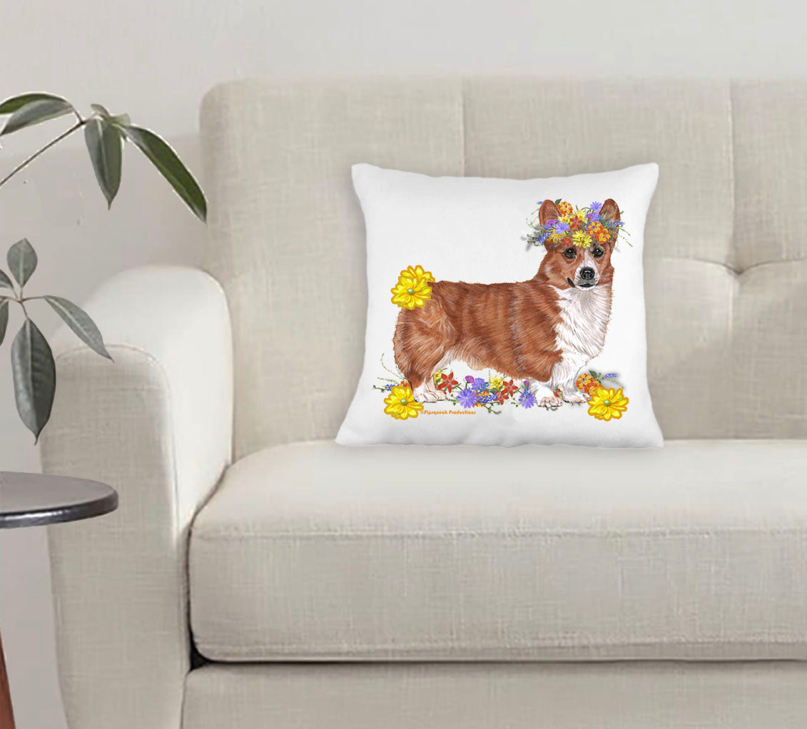 Corgi Floral Throw Pillow, Decorative Pillow, Cute Accent Pillow, Spring Summer Home Dog Decor, Pet Lover Gift - Pipsqueakproductions