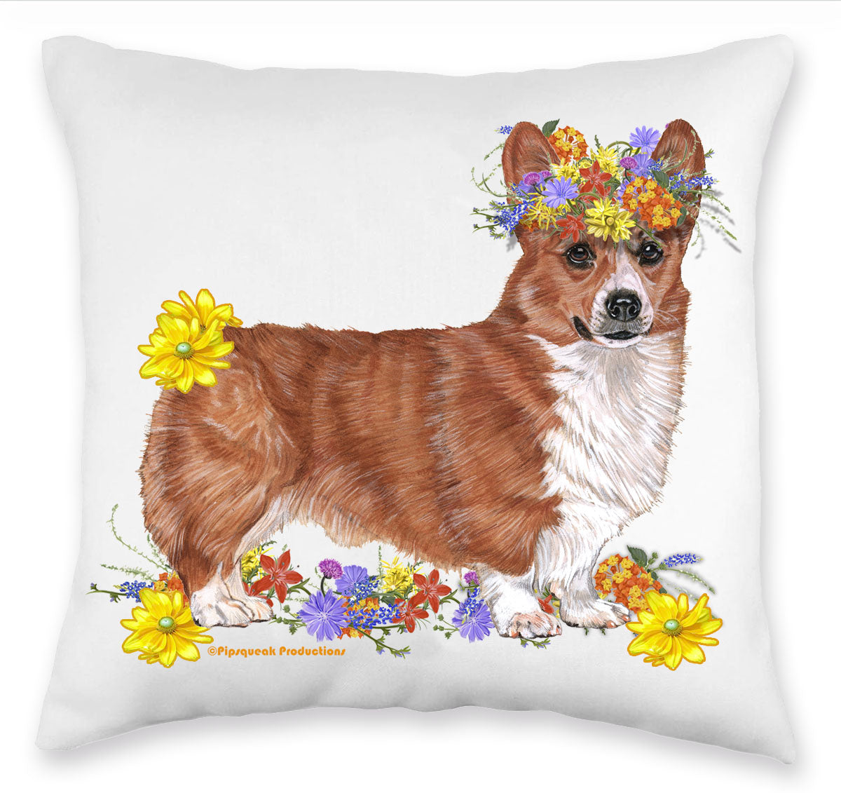 Corgi Floral Throw Pillow, Decorative Pillow, Cute Accent Pillow, Spring Summer Home Dog Decor, Pet Lover Gift - Pipsqueakproductions