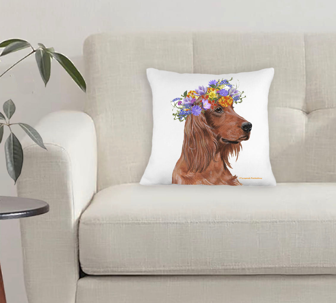 Irish Setter Floral Throw Pillow, Decorative Pillow, Cute Dog Accent Pillow, Spring Summer Home Decor, Pet Lover Gift - Pipsqueakproductions