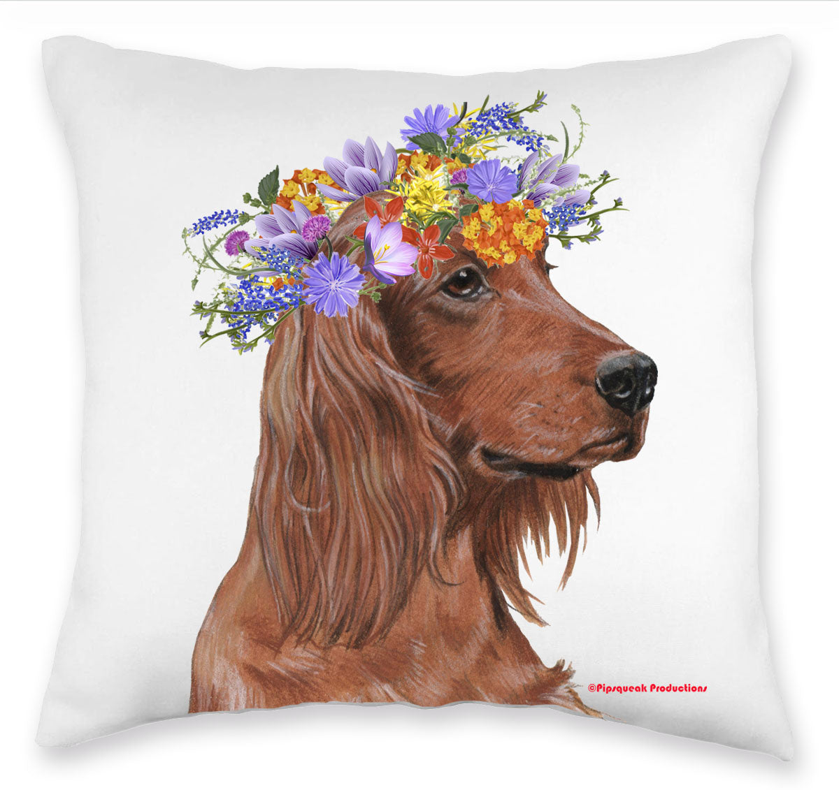 Irish Setter Floral Throw Pillow, Decorative Pillow, Cute Dog Accent Pillow, Spring Summer Home Decor, Pet Lover Gift - Pipsqueakproductions