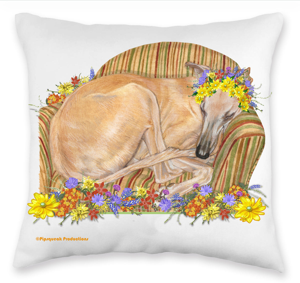 Greyhound Fawn, Floral Throw Pillow, Decorative Cushion, Cute Dog Accent Pillow, Spring Home Decor, Pet Lover Gift - Pipsqueakproductions