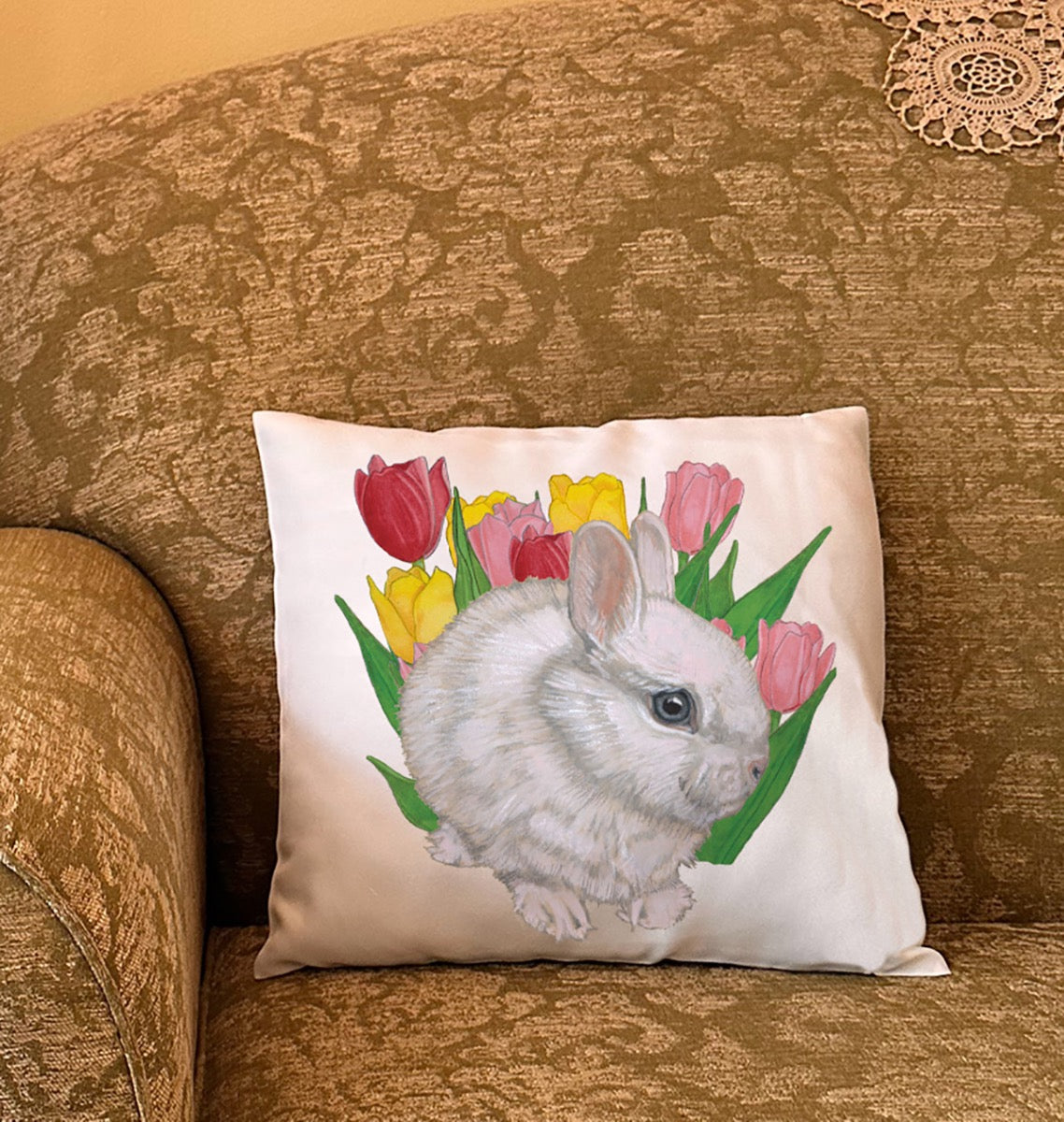 Bunny Dwarf White Rabbit Floral Throw Pillow, Decorative Cushion, Cute  Accent Pillow, Spring Summer Home Decor, Pet Lover Gift