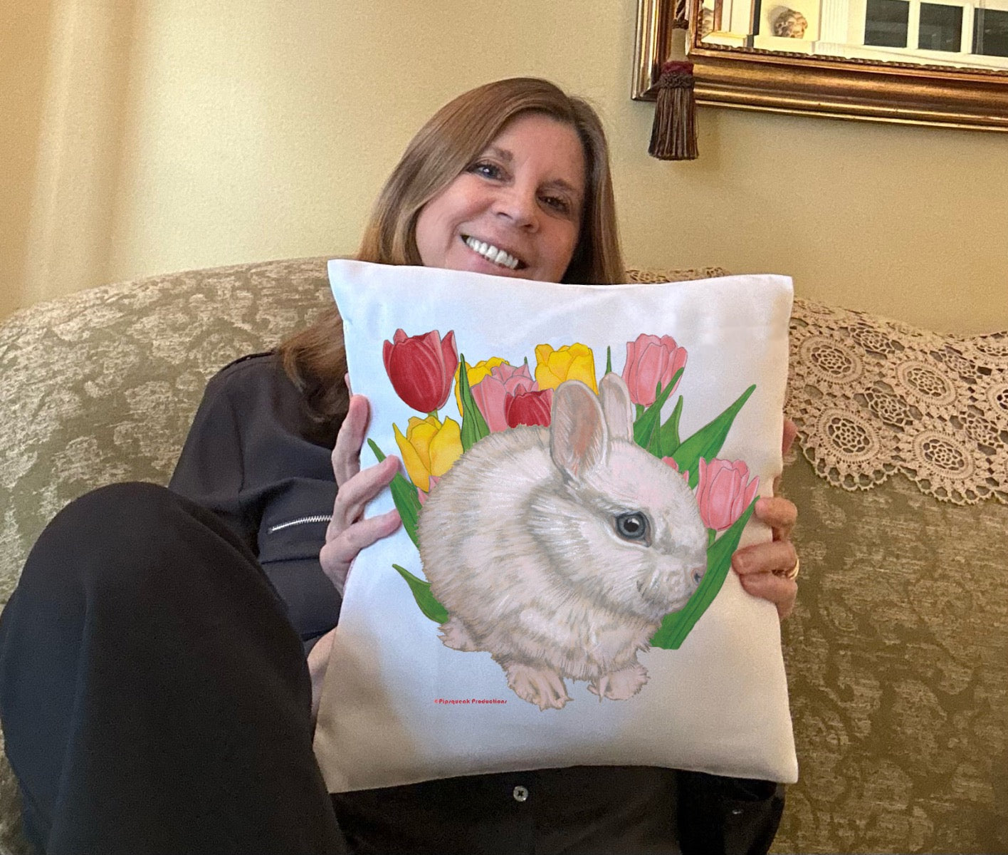 Bunny Dwarf White Rabbit Floral Throw Pillow, Decorative Cushion, Cute  Accent Pillow, Spring Summer Home Decor, Pet Lover Gift