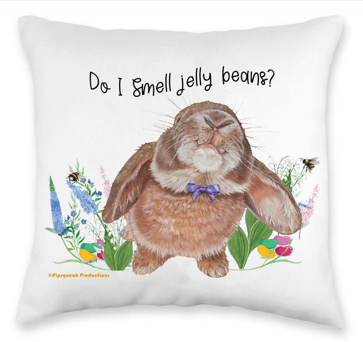 Bunny Floppy Eared Lop Eared Brown Rabbit Floral Throw Pillow, Decorative Pillow, Cute Accent Pillow, Spring Summer Home Decor, Bunny Lover Gift