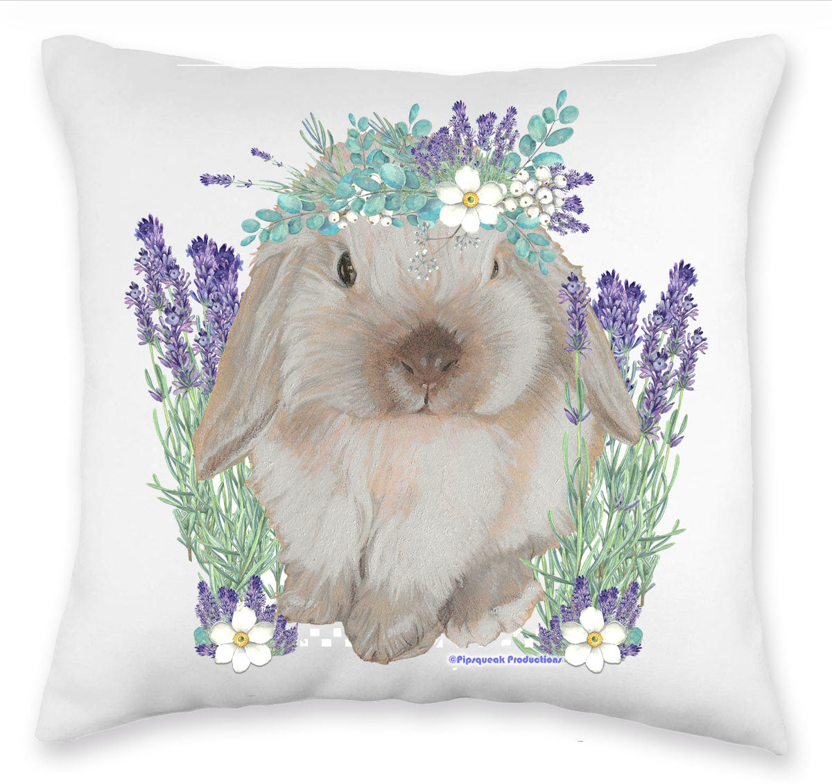 Bunny Floppy Eared Lop Eared Beige Rabbit Floral Throw Pillow, Decorative Pillow, Cute Accent Pillow, Spring Summer Home Decor, Pet Lover Gift