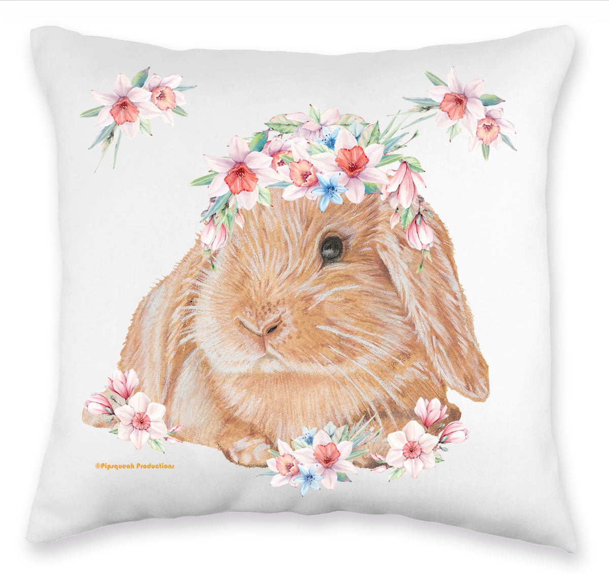 Bunny Floppy Eared Lop Eared Fawn Rabbit Floral Throw Pillow, Decorative Cushion, Cute Accent Pillow, Spring Summer Home Decor, Pet Lover Gift