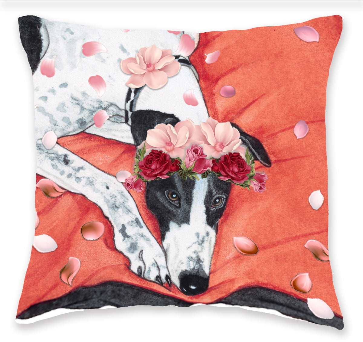 Greyhound Black with White Dog Floral Throw Pillow, Decorative Pillow, Cute Dog Accent Pillow, Spring Summer Home Decor, Pet Lover Gift - Pipsqueakproductions