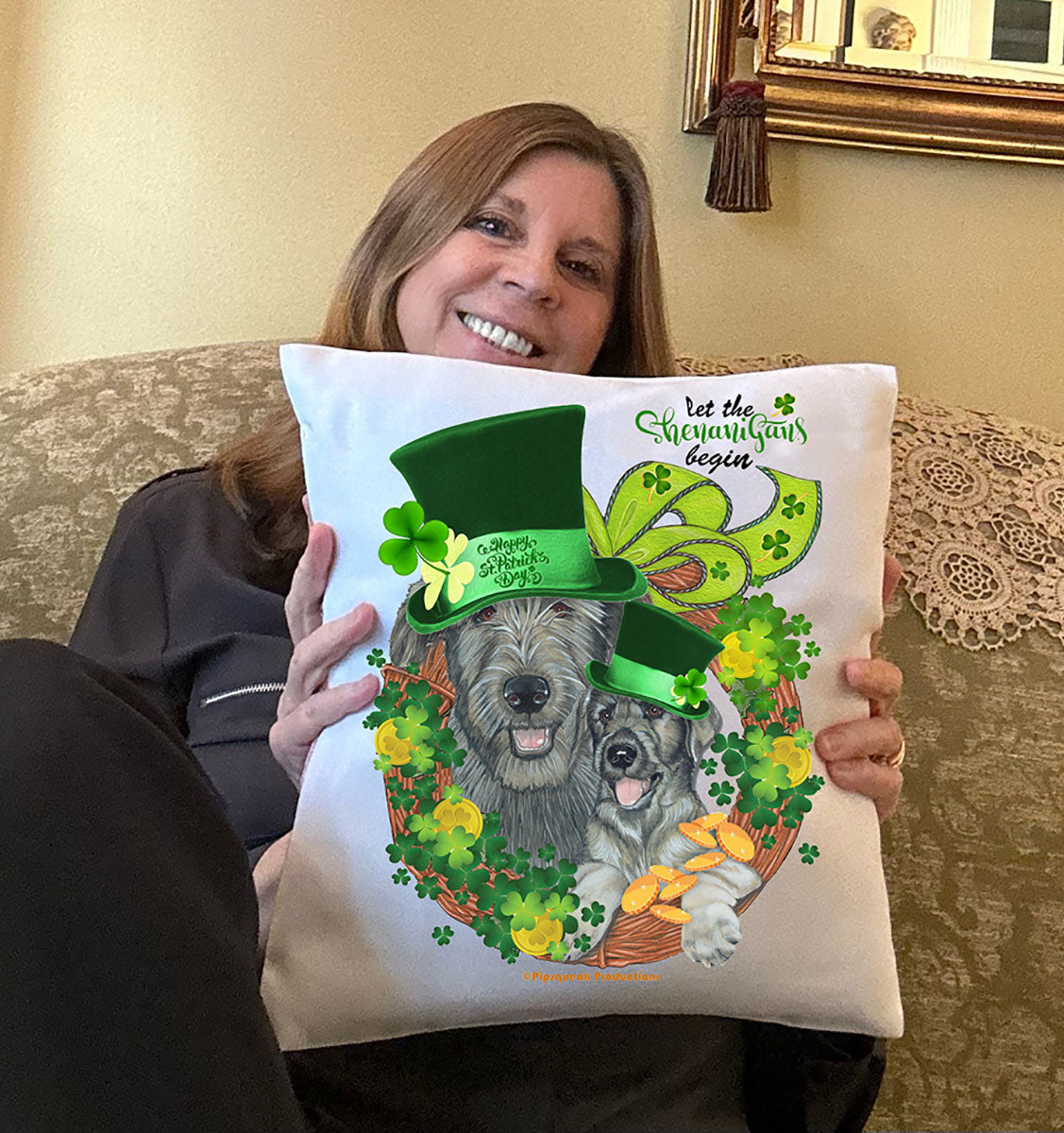 Irish Wolfhound Saint Patrick’s Day Throw Pillow, Decorative Pillow, Cute Dog Accent Pillow, Home Decor Pet Lover Gift - Pipsqueakproductions