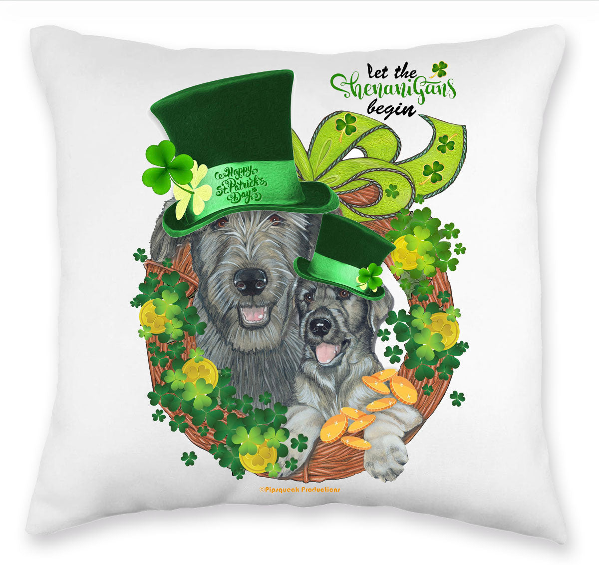 Irish Wolfhound Saint Patrick’s Day Throw Pillow, Decorative Pillow, Cute Dog Accent Pillow, Home Decor Pet Lover Gift - Pipsqueakproductions