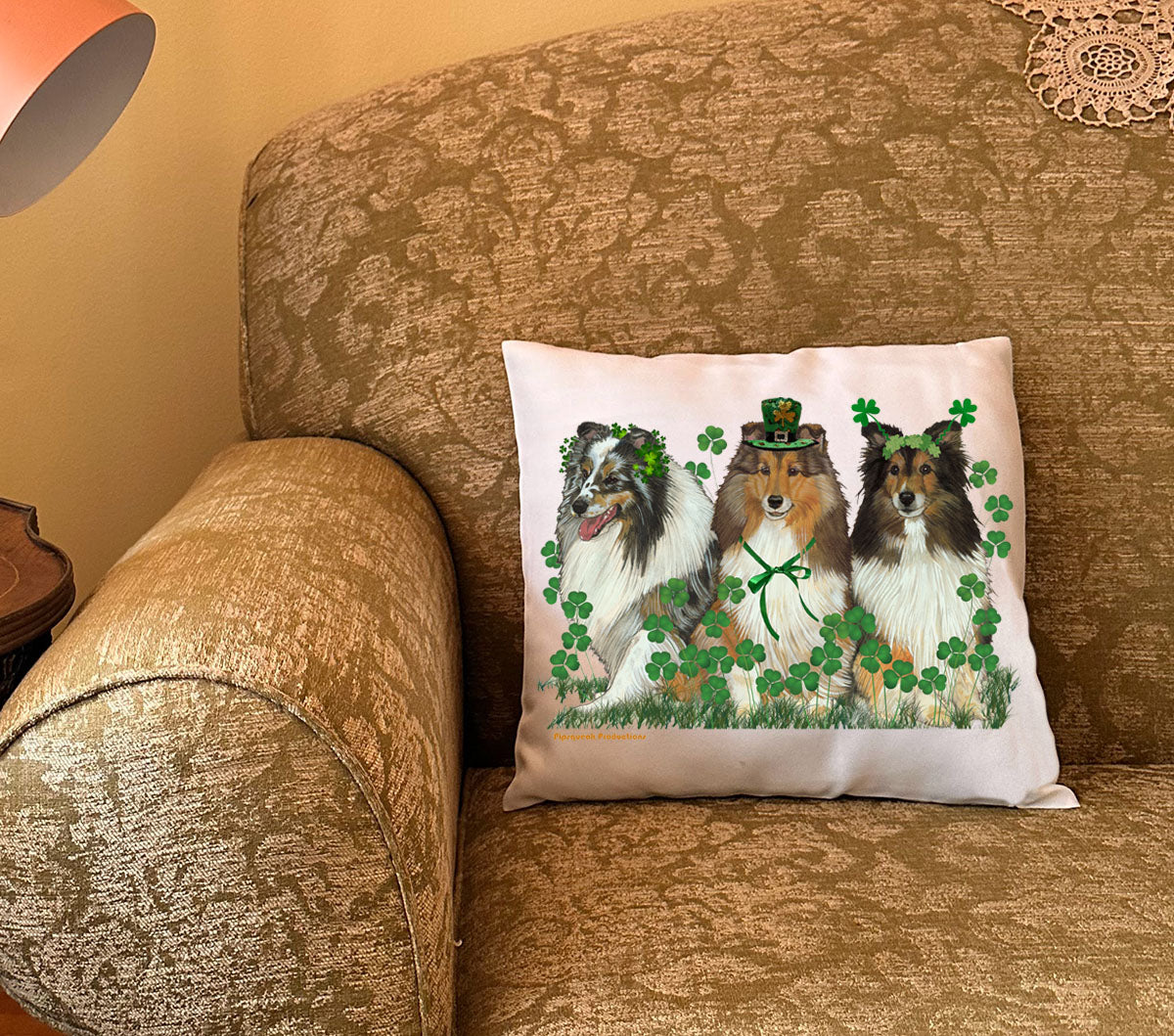 Shetland Sheepdog Saint Patrick’s Day Throw Pillow, Decorative Pillow, Cute Dog Accent Pillow, Home Decor, Pet Lover Gift - Pipsqueakproductions