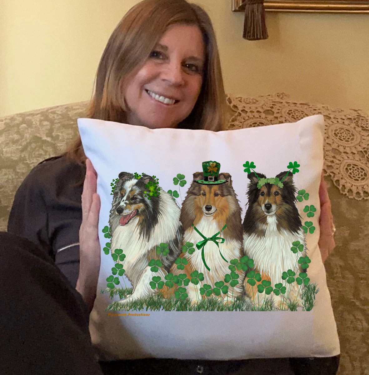 Shetland Sheepdog Saint Patrick’s Day Throw Pillow, Decorative Pillow, Cute Dog Accent Pillow, Home Decor, Pet Lover Gift - Pipsqueakproductions