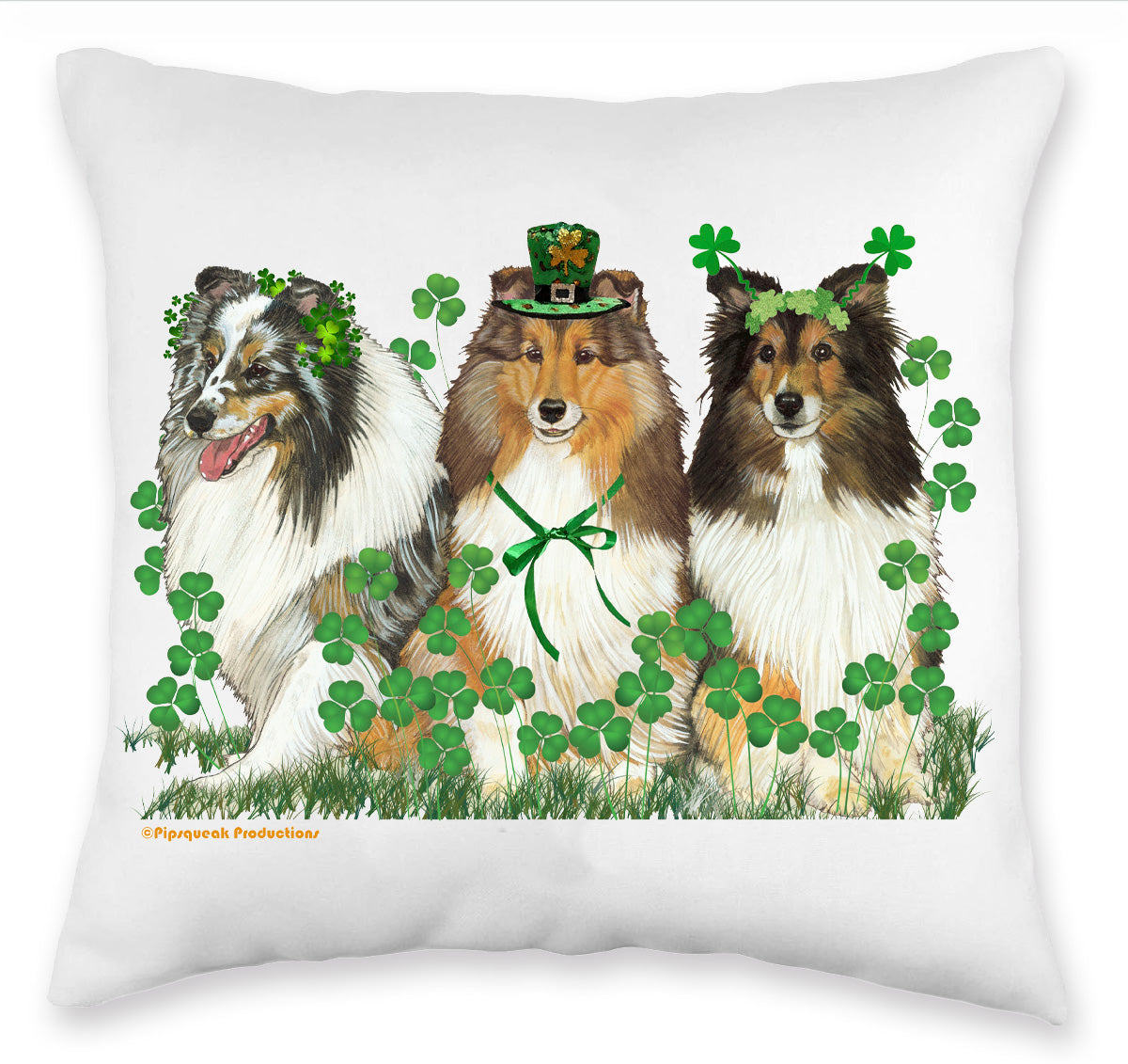 Shetland Sheepdog Saint Patrick’s Day Throw Pillow, Decorative Pillow, Cute Dog Accent Pillow, Home Decor, Pet Lover Gift - Pipsqueakproductions