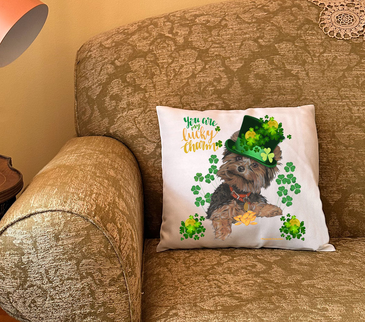 Yorkshire Terrier Saint Patrick’s Day Throw Pillow, Decorative Pillow, Cute Dog Accent Pillow, Home Decor, Pet Lover Gift - Pipsqueakproductions