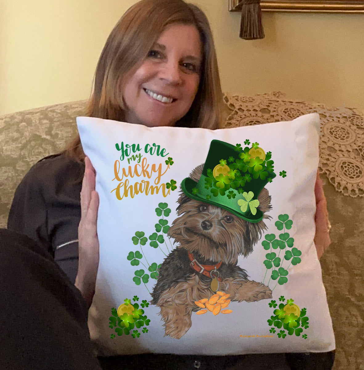 Yorkshire Terrier Saint Patrick’s Day Throw Pillow, Decorative Pillow, Cute Dog Accent Pillow, Home Decor, Pet Lover Gift - Pipsqueakproductions