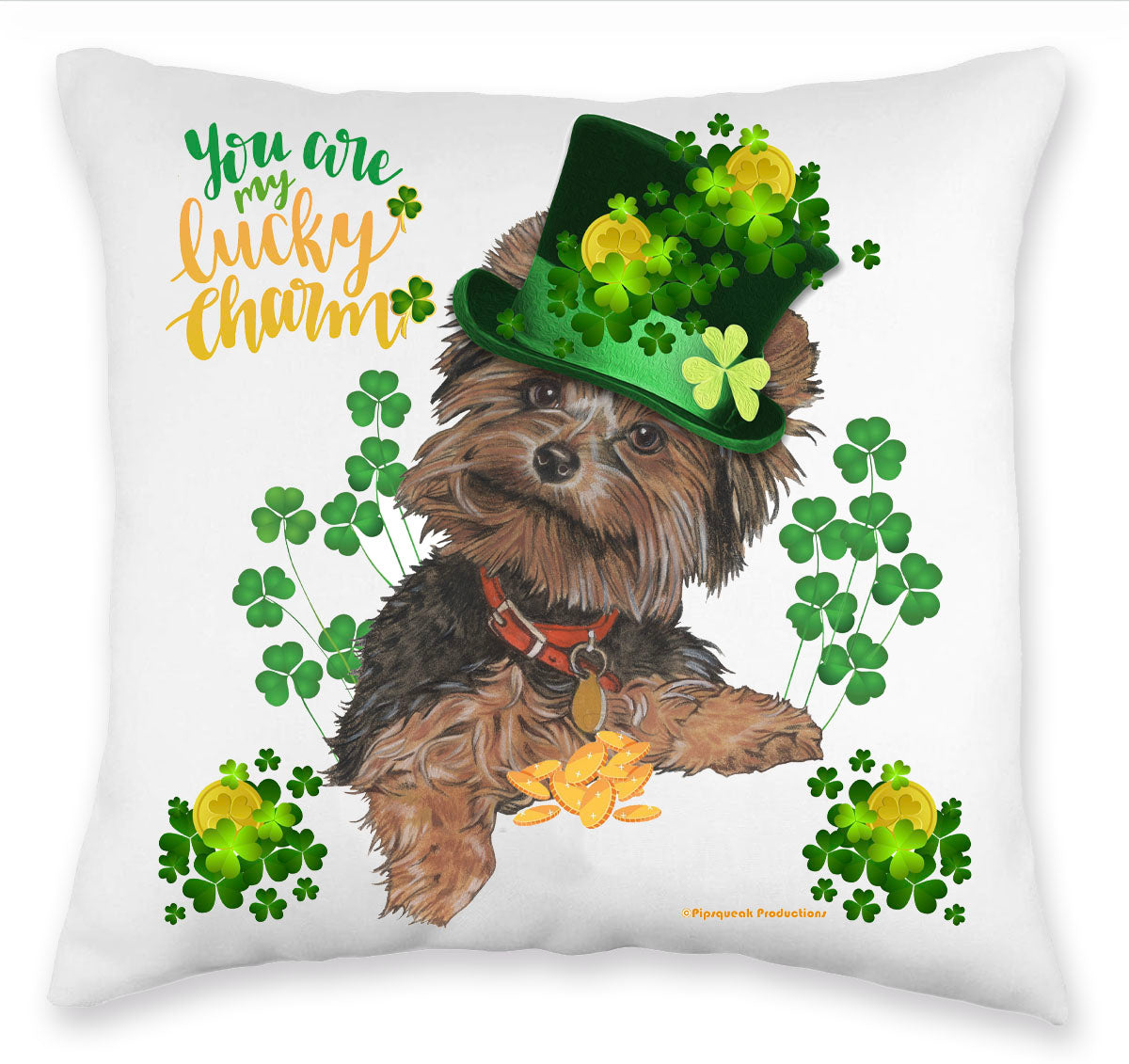 Yorkshire Terrier Saint Patrick’s Day Throw Pillow, Decorative Pillow, Cute Dog Accent Pillow, Home Decor, Pet Lover Gift - Pipsqueakproductions