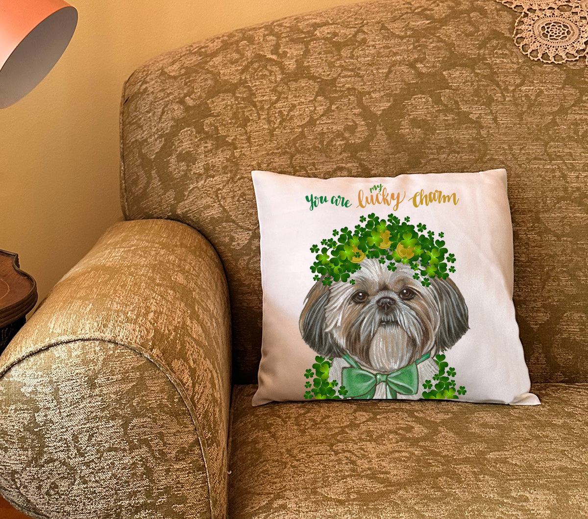 Shih Tzu Saint Patrick’s Day Throw Pillow, Decorative Pillow, Cute Dog Accent Pillow, Home Decor, Pet Lover Gift - Pipsqueakproductions