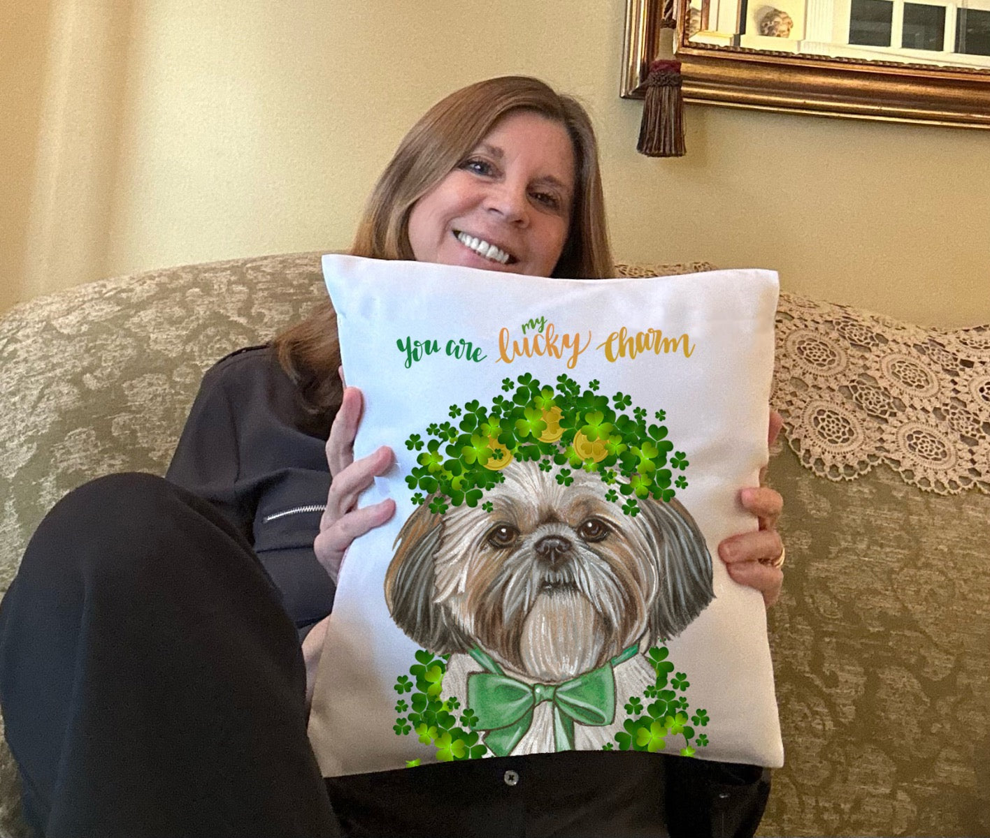 Shih Tzu Saint Patrick’s Day Throw Pillow, Decorative Pillow, Cute Dog Accent Pillow, Home Decor, Pet Lover Gift - Pipsqueakproductions