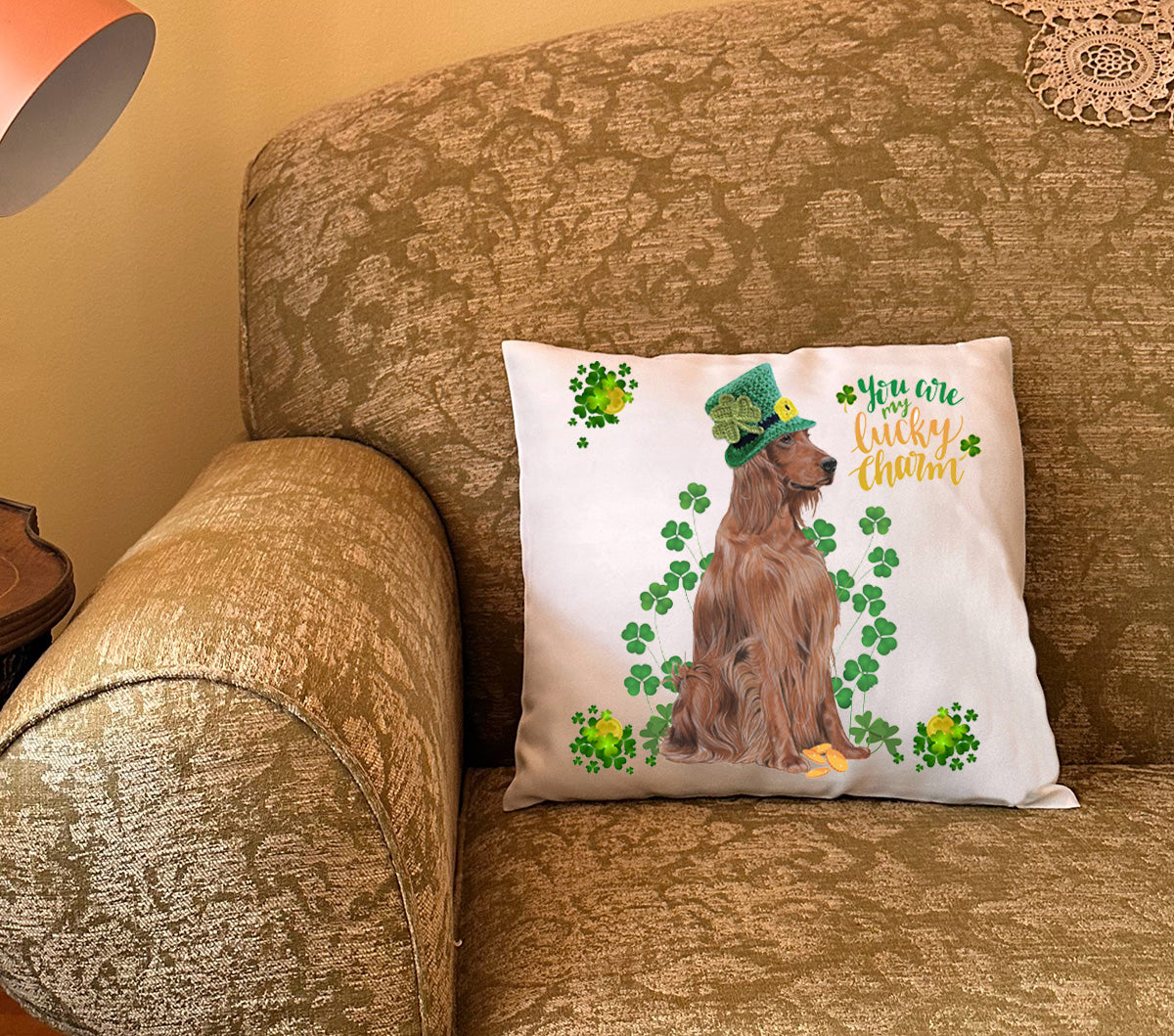 Irish Setter Saint Patrick’s Day Throw Pillow, Decorative Pillow, Cute Dog Accent Pillow, Home Decor, Pet Lover Gift - Pipsqueakproductions