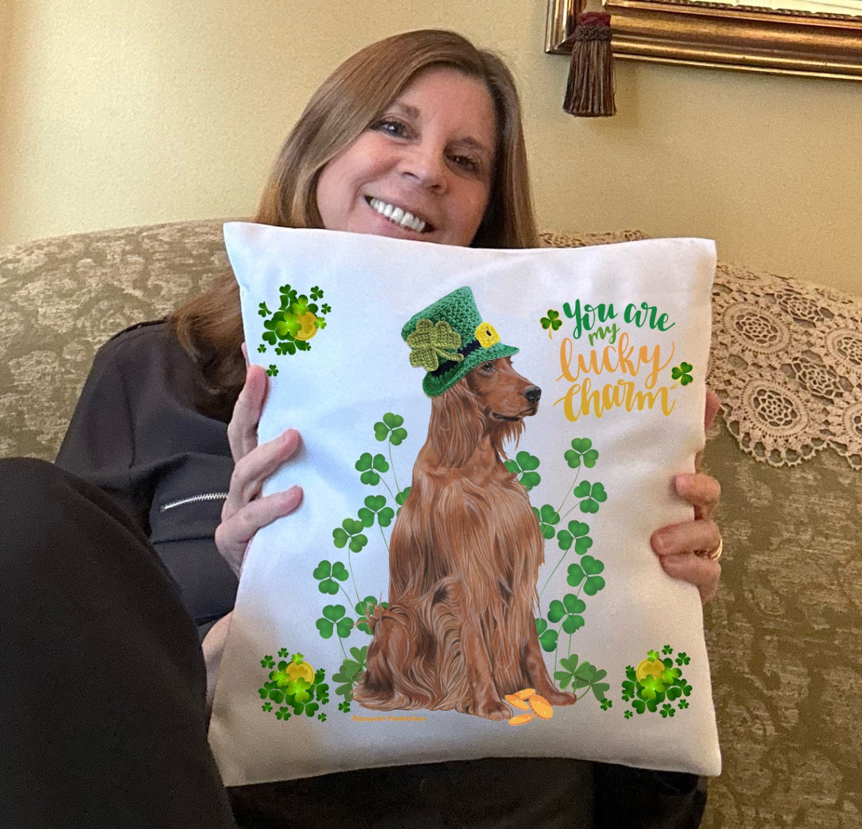 Irish Setter Saint Patrick’s Day Throw Pillow, Decorative Pillow, Cute Dog Accent Pillow, Home Decor, Pet Lover Gift - Pipsqueakproductions