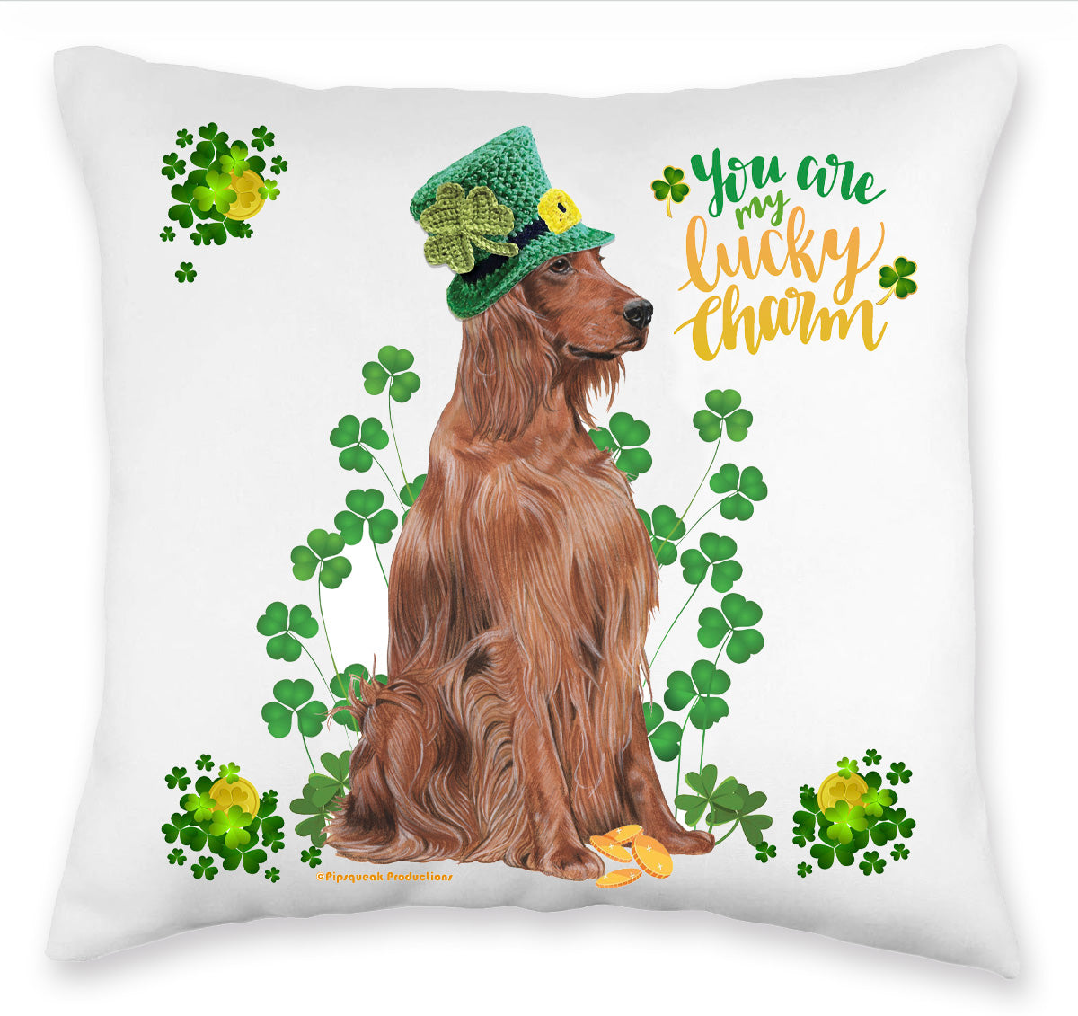 Irish Setter Saint Patrick’s Day Throw Pillow, Decorative Pillow, Cute Dog Accent Pillow, Home Decor, Pet Lover Gift - Pipsqueakproductions
