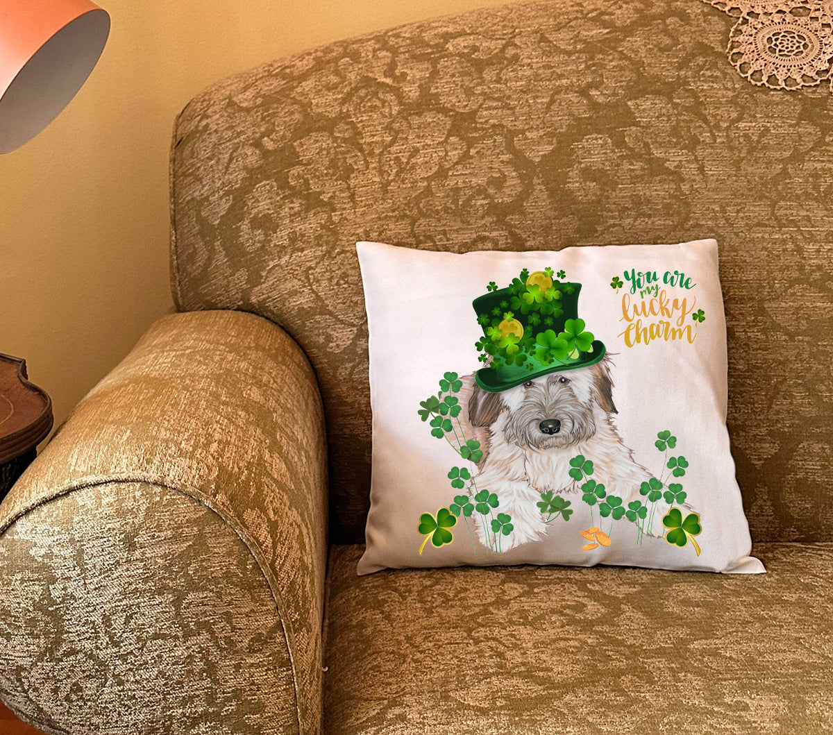 Wheaten Terrier Saint Patrick’s Day Throw Pillow, Decorative Pillow, Cute Dog Accent Pillow, Home Decor, Pet Lover Gift - Pipsqueakproductions