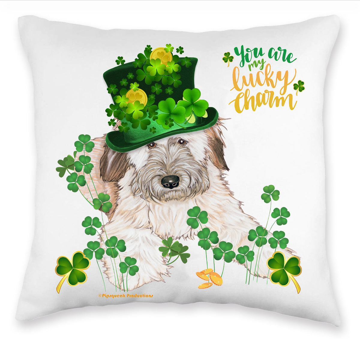 Wheaten Terrier Saint Patrick’s Day Throw Pillow, Decorative Pillow, Cute Dog Accent Pillow, Home Decor, Pet Lover Gift - Pipsqueakproductions
