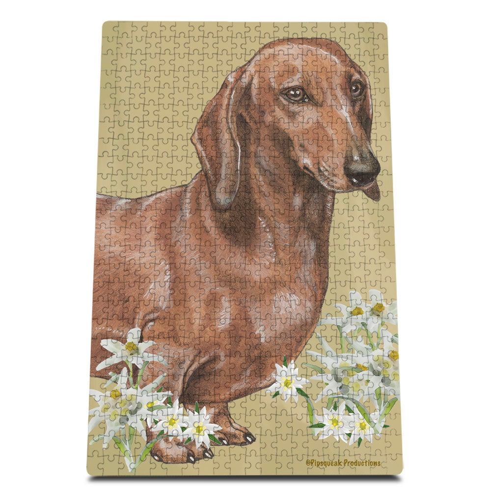 Dachshund Chestnut, Jigsaw Puzzle, 500-piece with reusable Tin, from painting by Mary Badenhop, Art Puzzle, Cute Gifts for Dog Lovers - Pipsqueakproductions