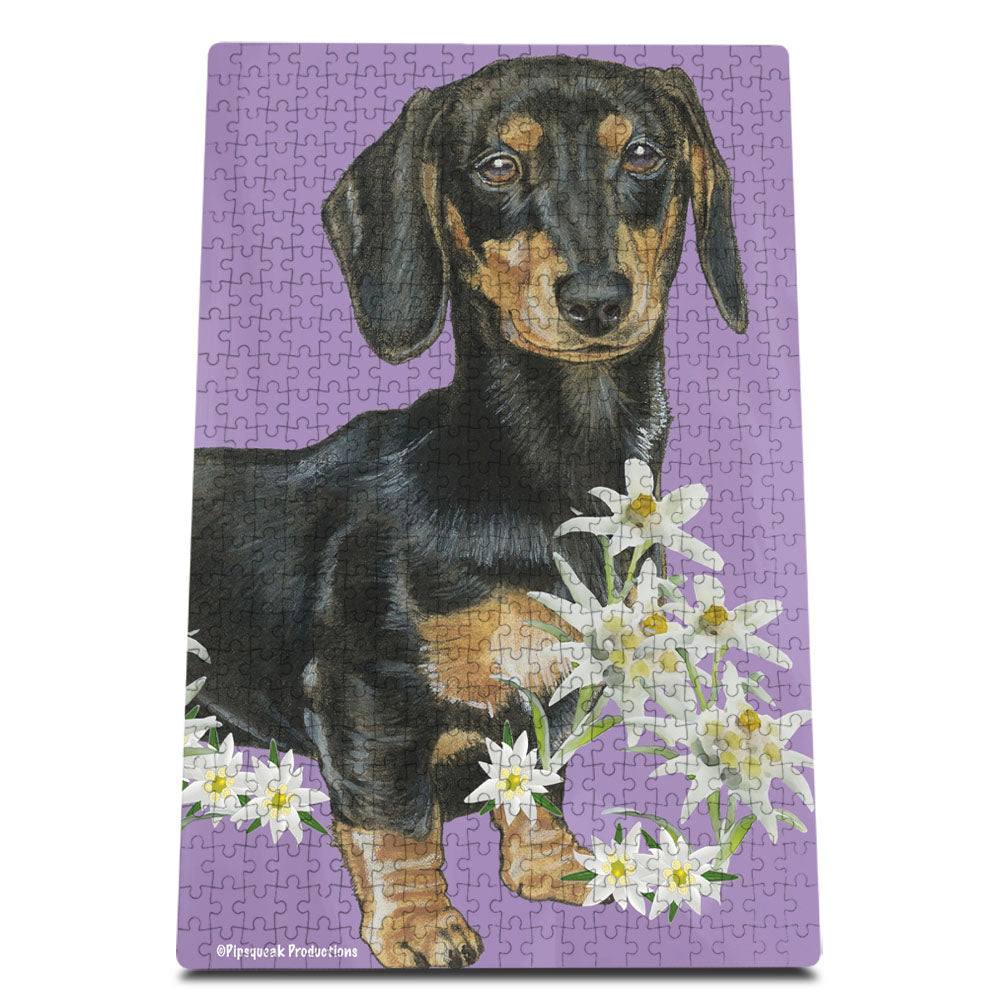 Dachshund Black and Tan, Jigsaw Puzzle, 500-piece with reusable Tin, from painting by Mary Badenhop, Art Puzzle, Cute Gifts for Dog Lovers - Pipsqueakproductions
