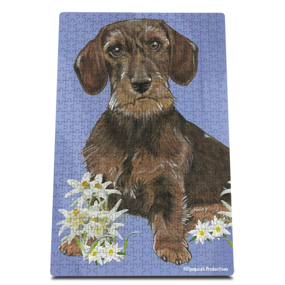Dachshund Wired-Haired, Jigsaw Puzzle, 500-piece with reusable Tin, from painting by Mary Badenhop, Art Puzzle, Cute Gifts for Dog Lovers - Pipsqueakproductions