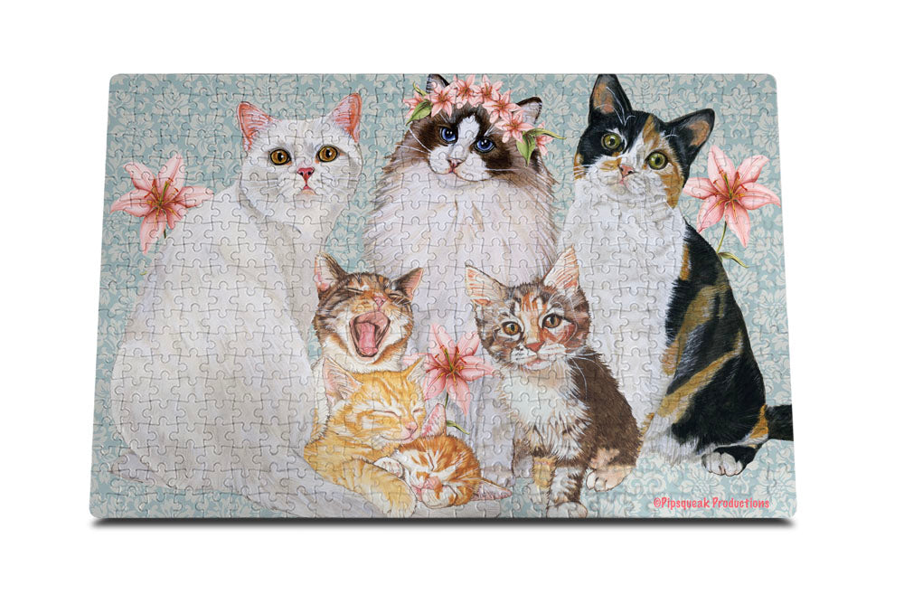 Cats Feline Babies Jigsaw Puzzle, 500-piece with reusable Tin, from painting by Mary Badenhop, Art Puzzle, Cute Gifts for Cat Lovers - Pipsqueakproductions