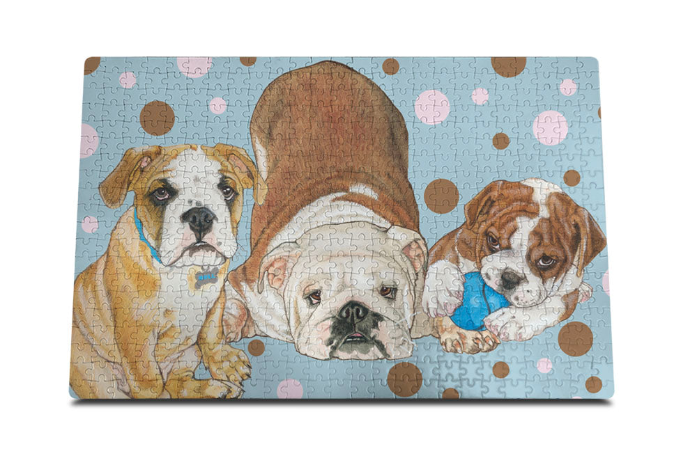 Bulldog Jigsaw Puzzle, 500-piece with reusable Tin, from painting by Mary Badenhop, Art Puzzle, Cute Gifts for Dog Lovers