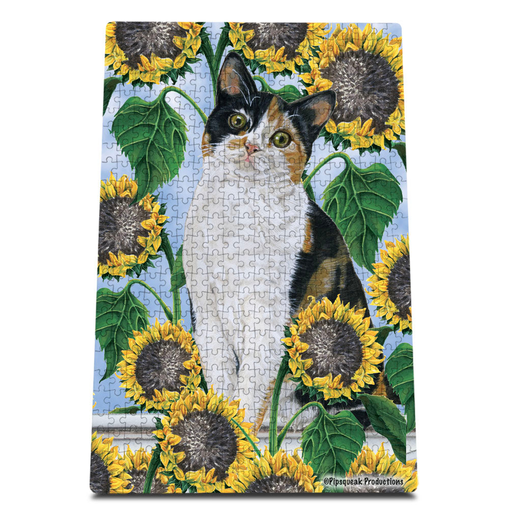 Calico Cat Jigsaw Puzzle, 500-piece with reusable Tin, from painting by Mary Badenhop, Art Puzzle, Cute Gifts for Feline Lovers