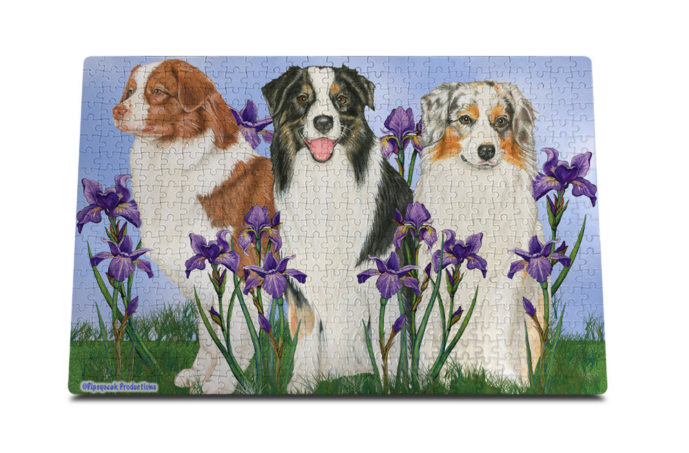 Australian Shepherd Jigsaw Puzzle, 500-piece with reusable Tin, from painting by Mary Badenhop, Art Puzzle, Cute Gifts for Aussie Lovers
