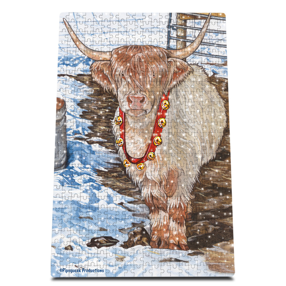 Scottish Highland Jigsaw Puzzle, 500-piece with reusable Tin, from painting by Mary Badenhop, Art Puzzle, Cute Gifts for Cow Lovers - Pipsqueakproductions