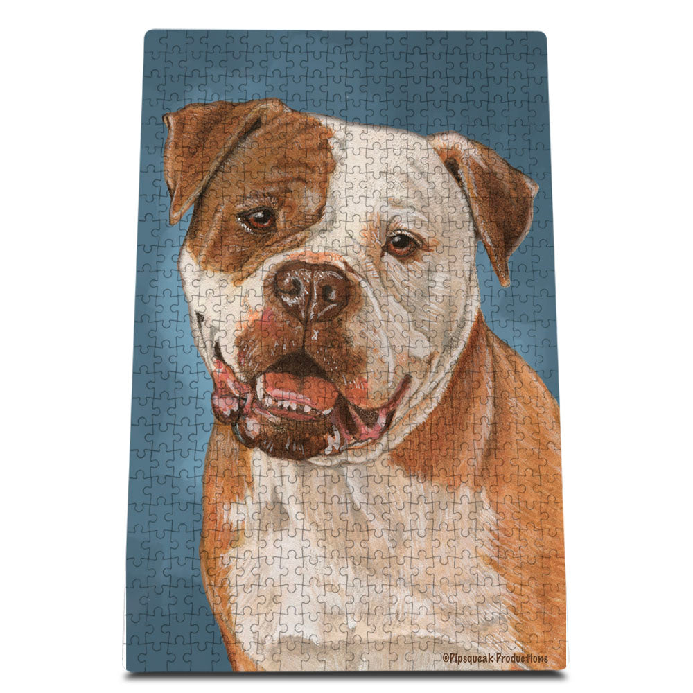 American Bulldog Jigsaw Puzzle, 500-piece with reusable Tin, from painting by Mary Badenhop, Art Puzzle, Cute Gifts for Dog Lovers