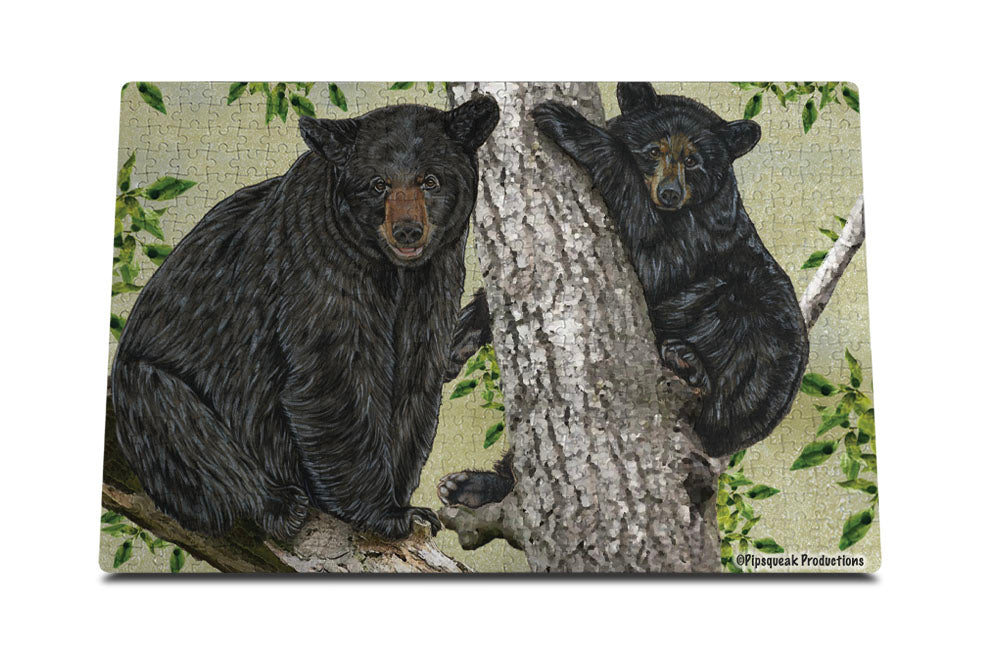 Black Bear Jigsaw Puzzle, 500-piece with reusable Tin, from painting by Mary Badenhop, Art Puzzle, Cute Gifts for Wildlife Lovers