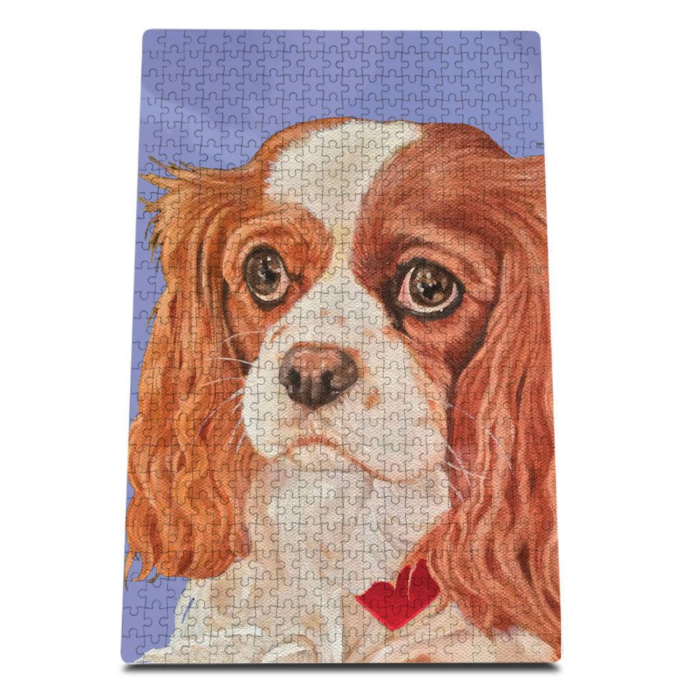 Cavalier King Charles Jigsaw Puzzle, 500-piece with reusable Tin, from painting by Mary Badenhop, Art Puzzle, Cute Gifts for Dog Lovers - Pipsqueakproductions