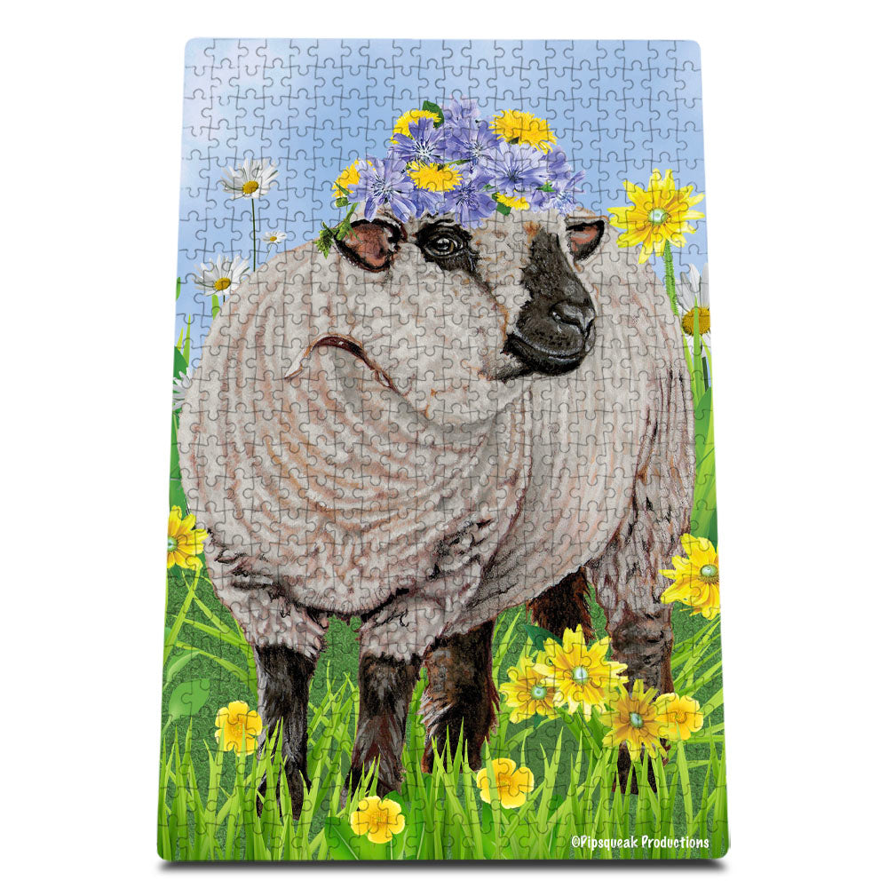 Hampshire Sheep Jigsaw Puzzle, 500-piece with reusable Tin, from painting by Mary Badenhop, Art Puzzle, Cute Gifts for Farm Lovers - Pipsqueakproductions