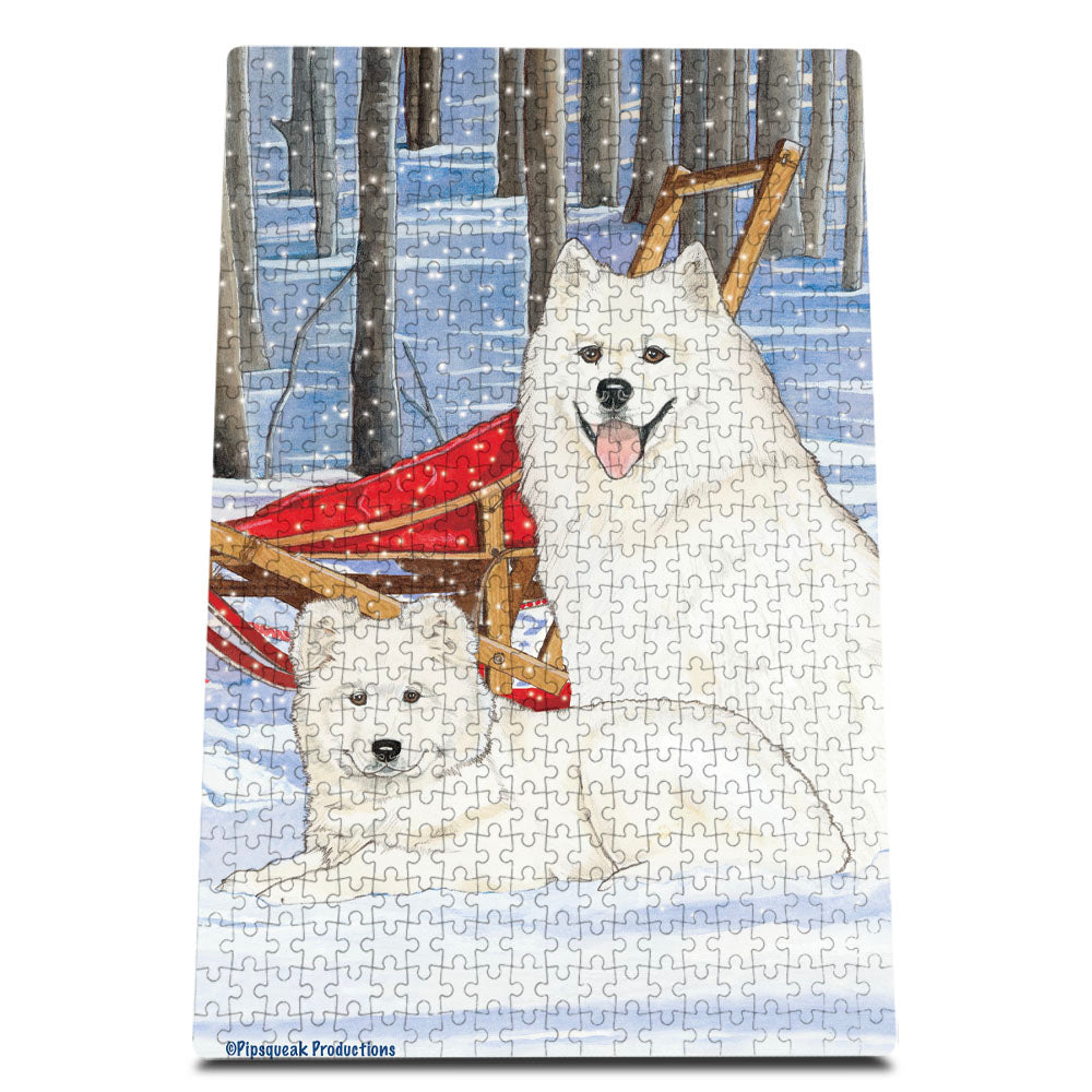 Samoyed Jigsaw Puzzle, 500-piece with reusable Tin, from painting by Mary Badenhop, Art Puzzle, Cute Gifts for Dog Lovers - Pipsqueakproductions