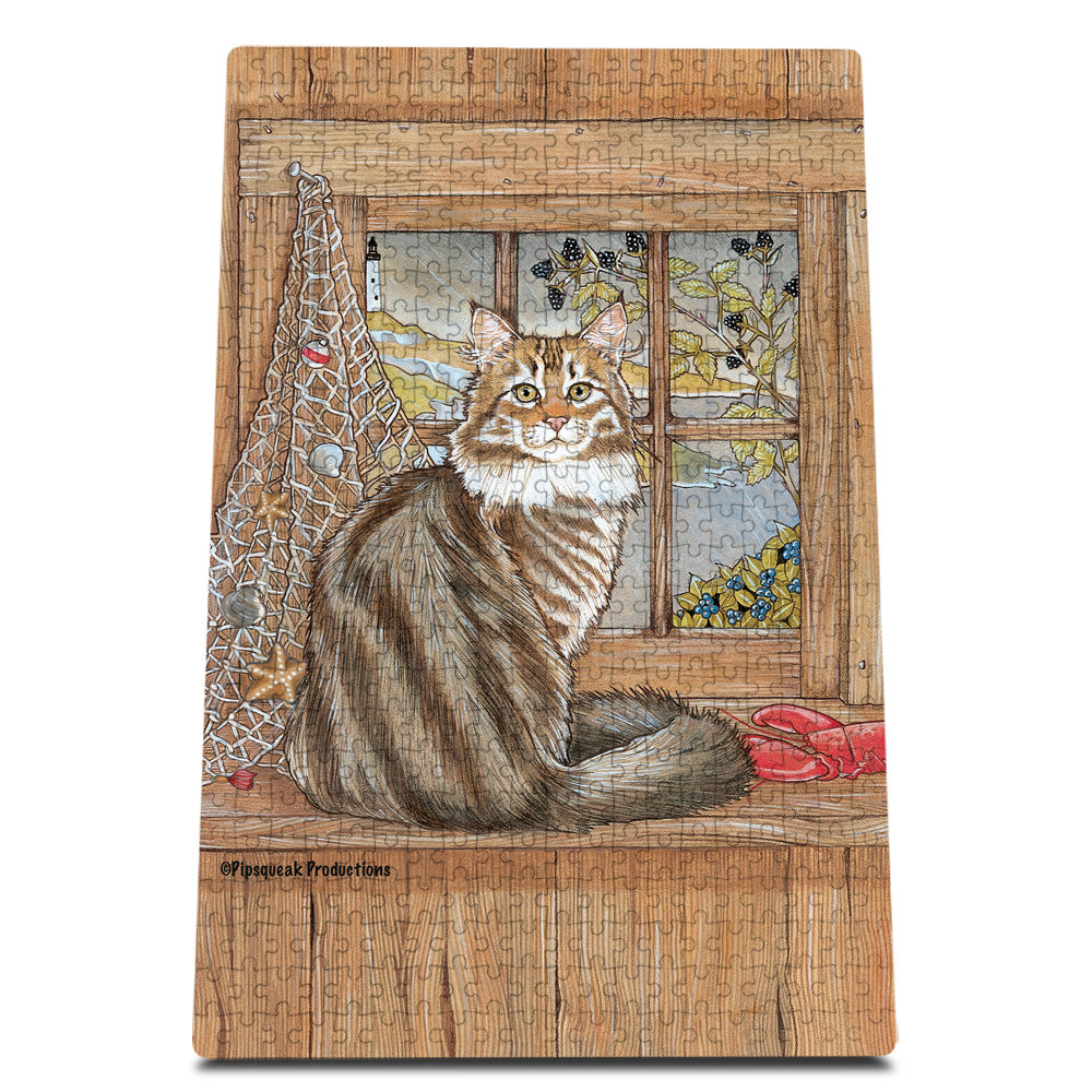 Maine Coon Cat Jigsaw Puzzle, 500-piece with reusable Tin, from painting by Mary Badenhop, Art Puzzle, Cute Gifts for Dog Lovers - Pipsqueakproductions