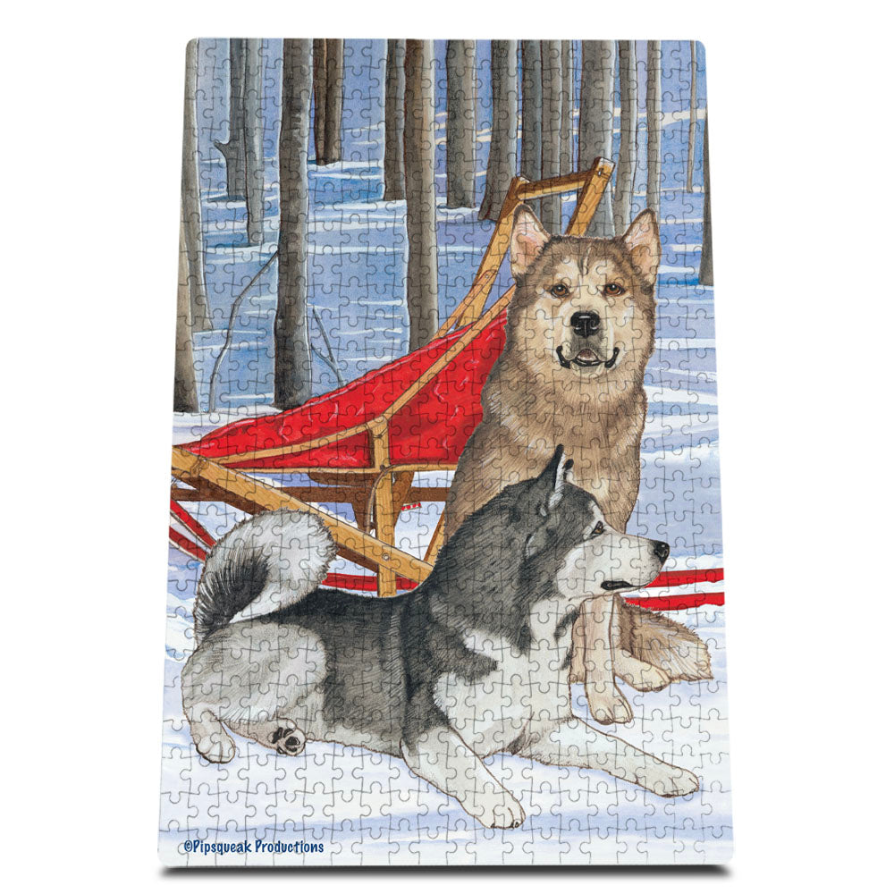 Alaskan Malamute Jigsaw Puzzle, 500-piece with reusable Tin, from painting by Mary Badenhop, Art Puzzle, Cute Gifts for Dog Lovers