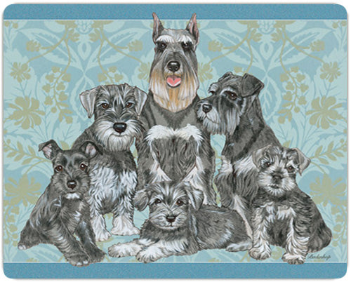 Schnauzer Family Cutting Board Tempered Glass, Pet Placemat, 11.5" x 15.5" - Pipsqueakproductions