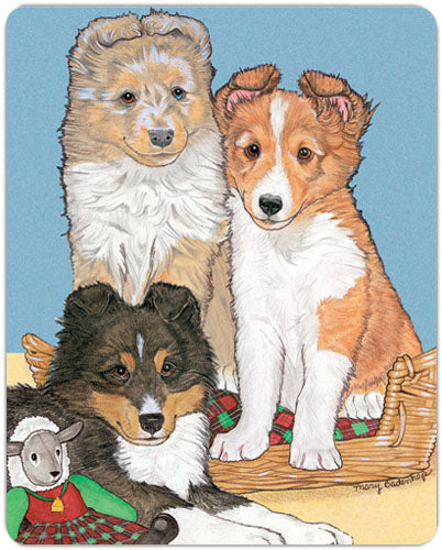 Shetland Sheepdog Puppies Cutting Board Tempered Glass, Pet Placemat, 11.5" x 15.5" - Pipsqueakproductions